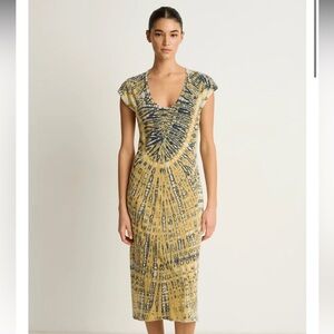 Raquel Allegra Yellow and Black Tie-Dye Midi Dress